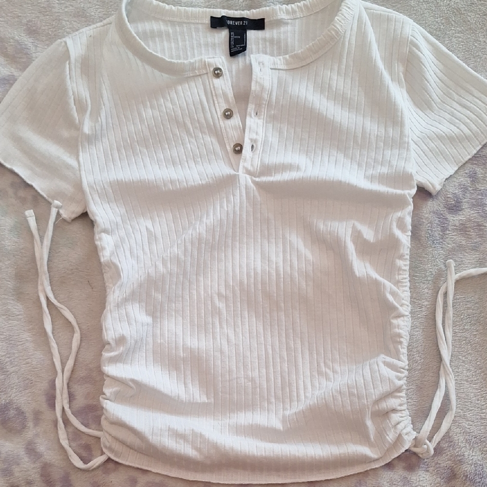 Forever 21 Cream Ribbed Button-Down Top